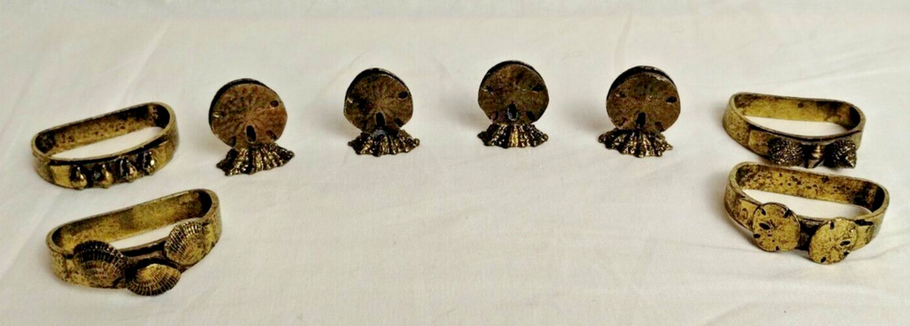 Metzke Antiqued Pewter - Seashell Design 4 Napkin Rings and 4 Place Card Holders